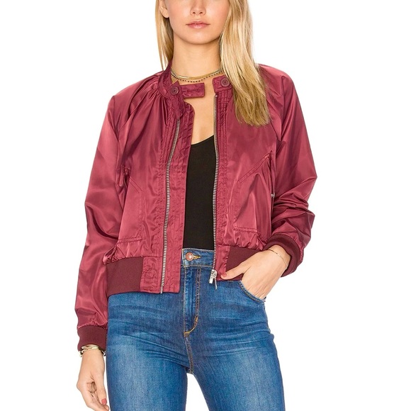 Free People Jackets & Blazers - Free People Maroon Midnight Bomber Jacket